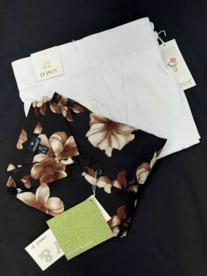 Mens Korean Style Floral Shirt With White Trouser COMBO